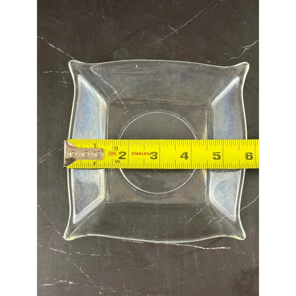 Vintage Clear Glass Square Ashtray Dish 5 3/4in Wide Rounded Edges